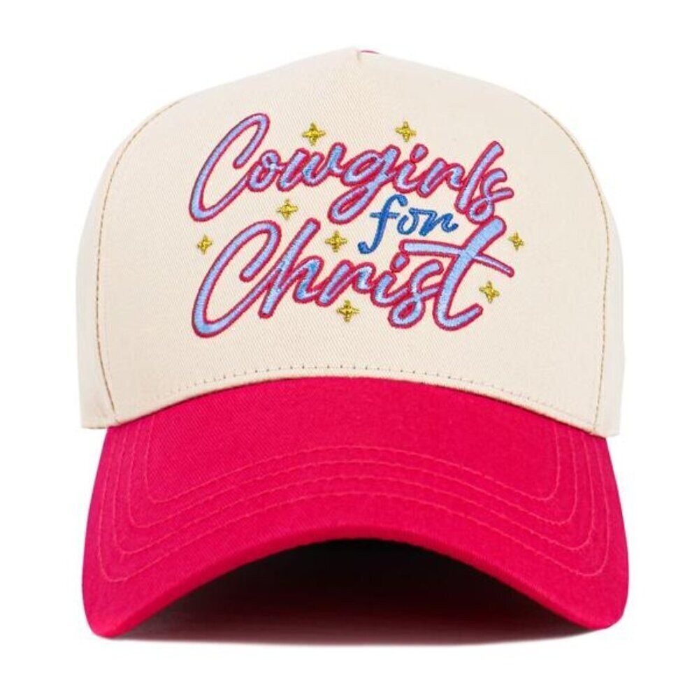 Womens Blessed Baseball Cap Hat in Cream and Hot Pink w/Flowers/Roses